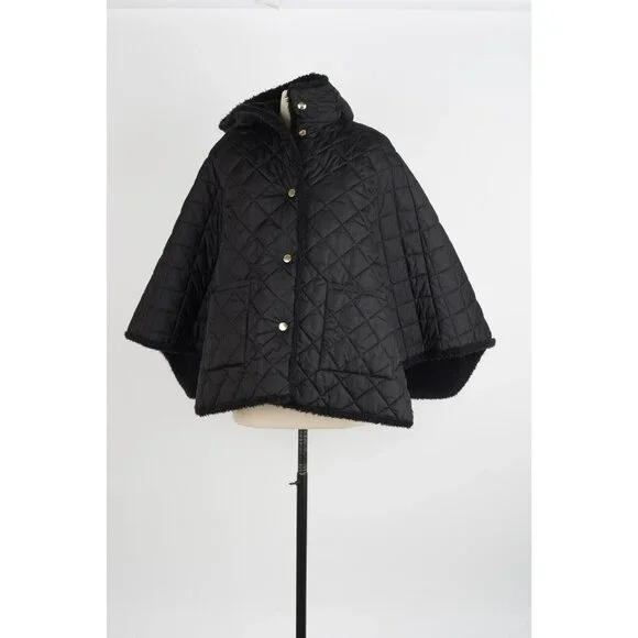$1,980 Mackintosh Reversible Shearling Quilted Poncho Jacket Black Size 8 NEW